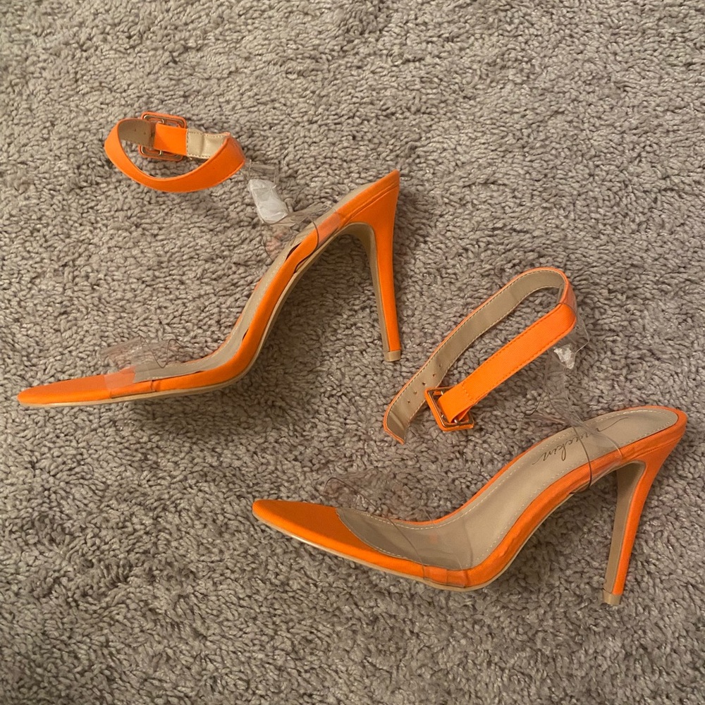 Orange Heels with Clear Support Straps